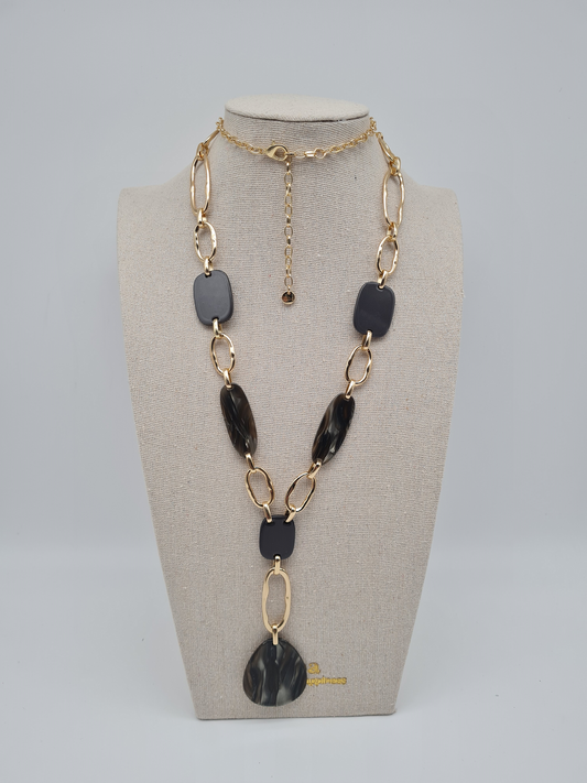 Biba Halskette nickelfrei goldfarben Grau anhänger langkette modeschmuck acryl