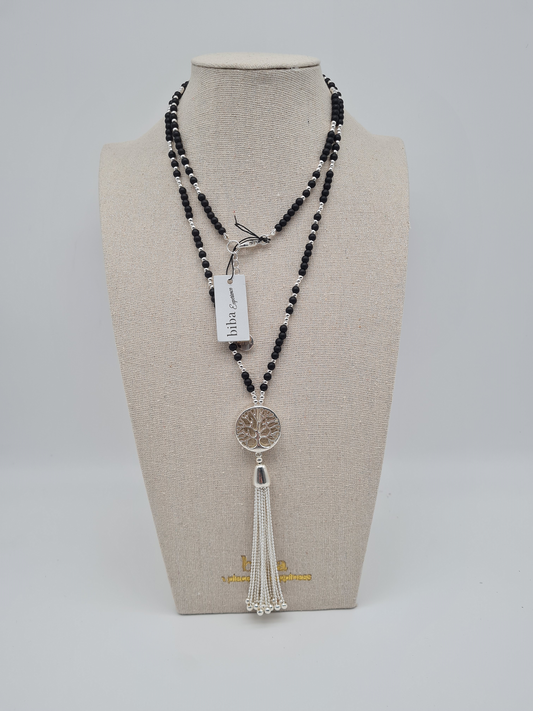 Biba Halskette nickelfrei anhänger lebensbaum matt silber modeschmuck naturtöne Schwarz