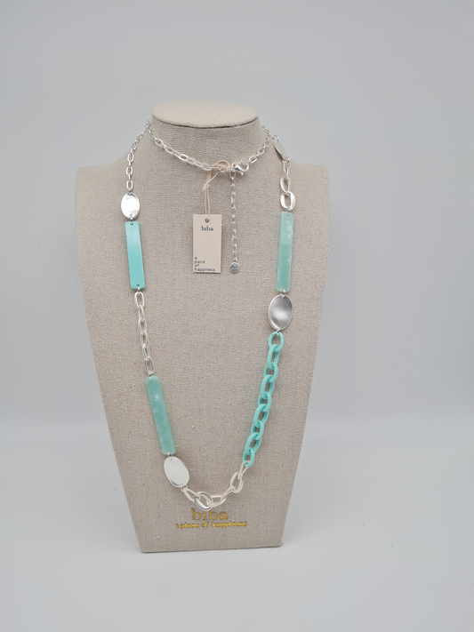 Biba Halskette nickelfrei matt silberfarben hellblau langkette modeschmuck