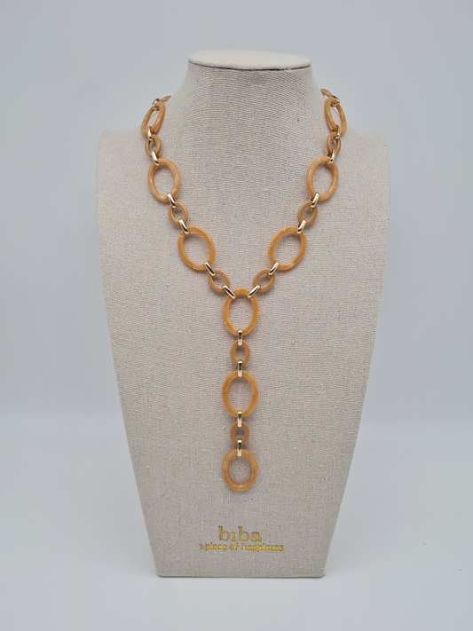 Biba Halskette nickelfrei Braun-Beige Goldfarben modeschmuck acryl gliederkette