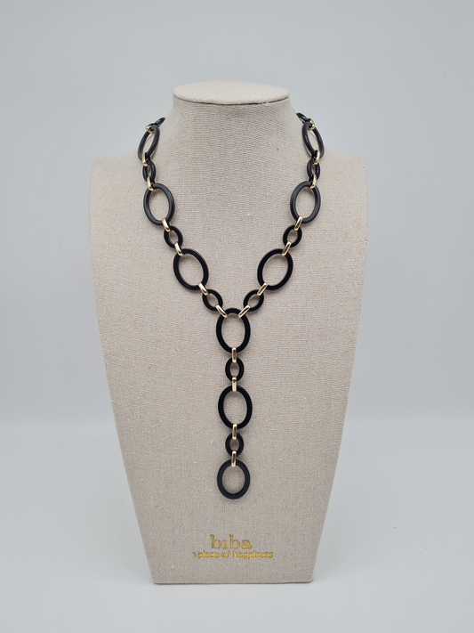 Biba Halskette nickelfrei Schwarz  Goldfarben modeschmuck acryl gliederkette