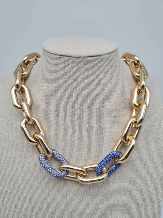 Biba Halskette nickelfrei Gliederkette Goldfarben Glans Strass Lila Lavendel Modeschmuck