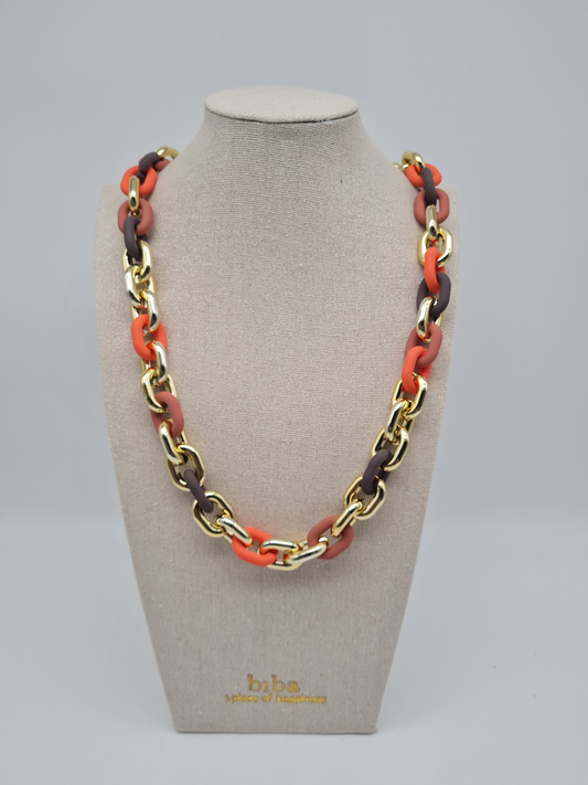 Biba Halskette nickelfrei gliederkette Goldfarben glanz orange braun modeschmuck