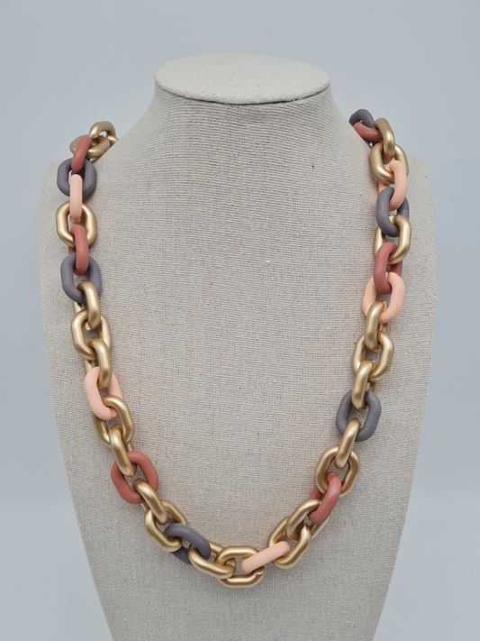 Biba Halskette nickelfrei gliederkette Goldfarben Matt Rosa Altrosa grau modeschmuck