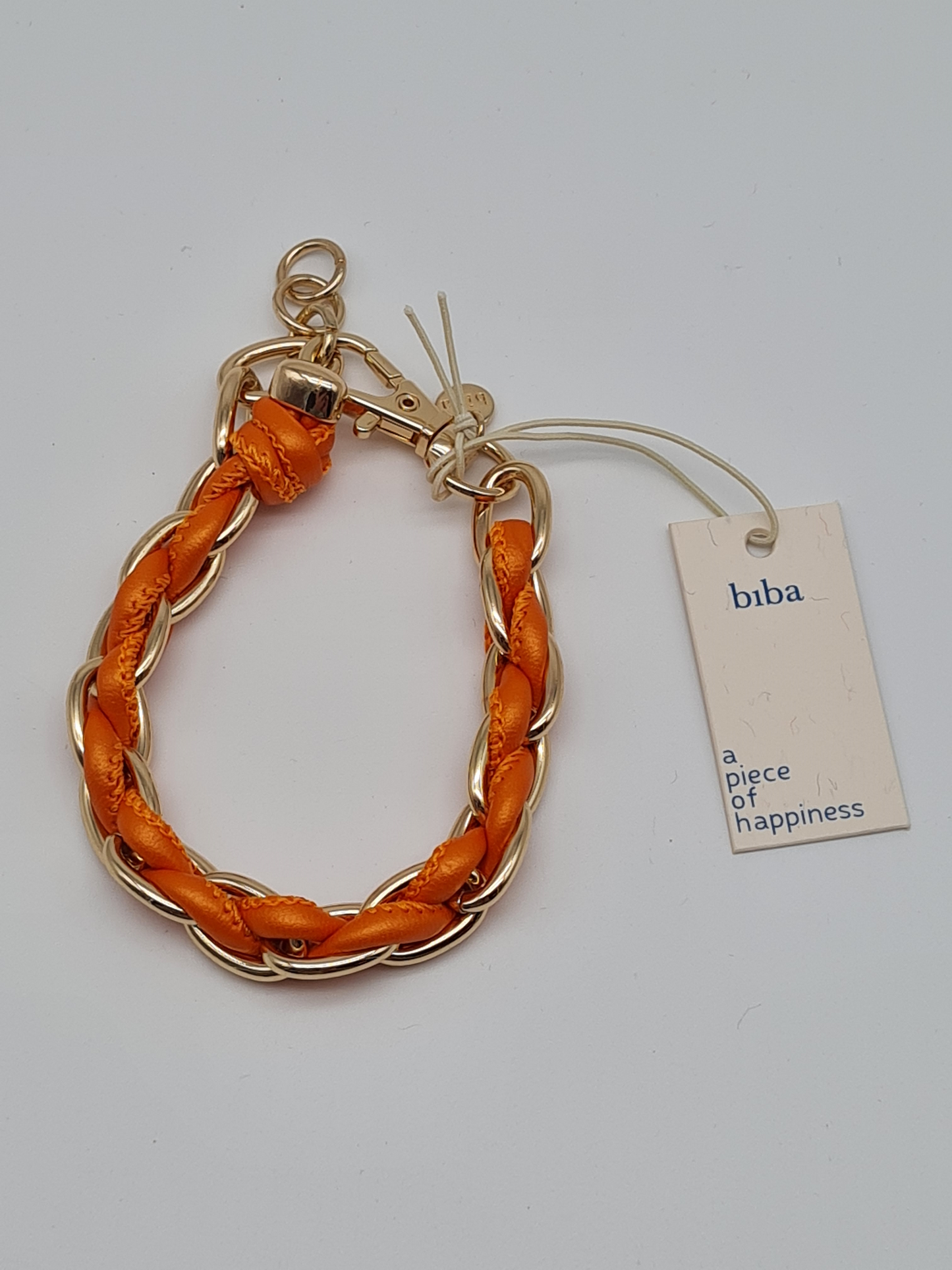 Biba Gliederarmband Goldfarben durchzogen mit Kunstleder Orange Nickelfrei