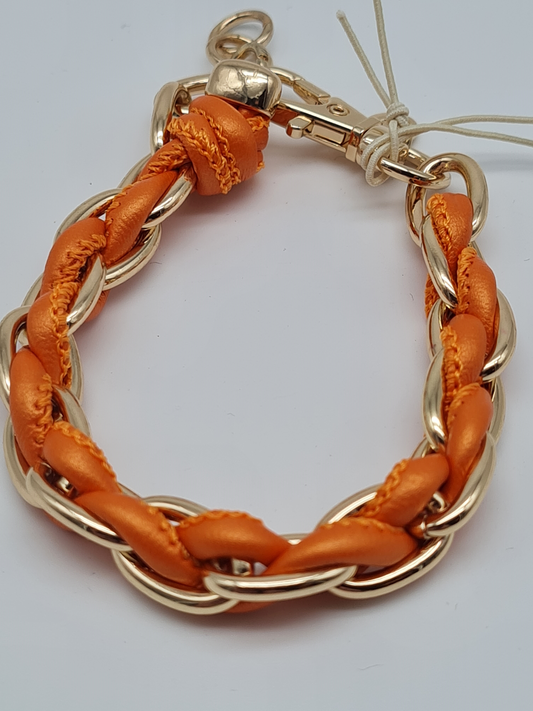 Biba Gliederarmband Goldfarben durchzogen mit Kunstleder Orange Nickelfrei