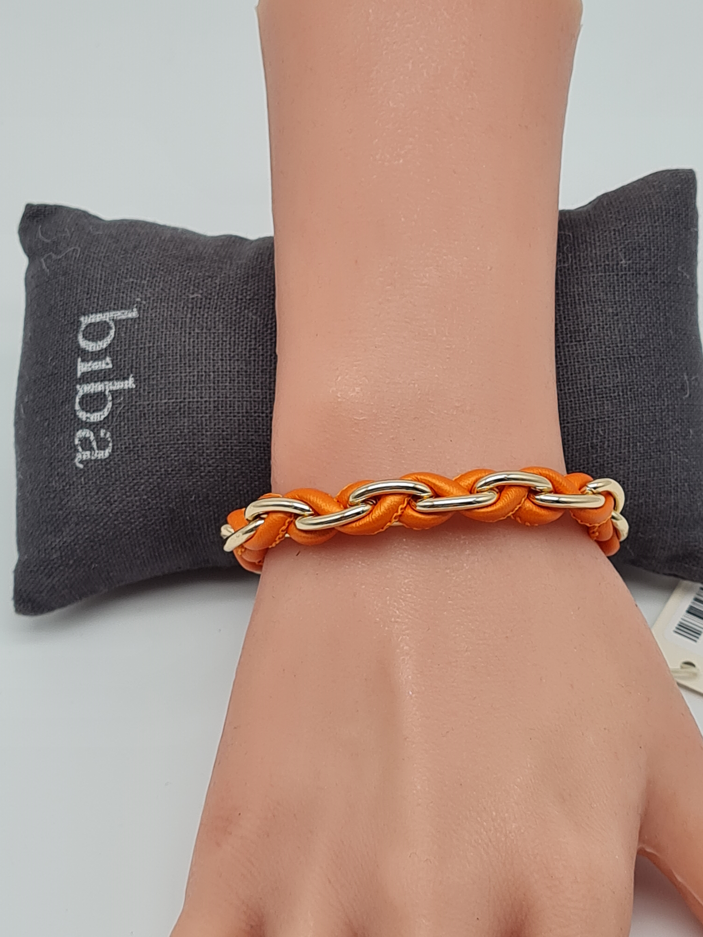 Biba Gliederarmband Goldfarben durchzogen mit Kunstleder Orange Nickelfrei