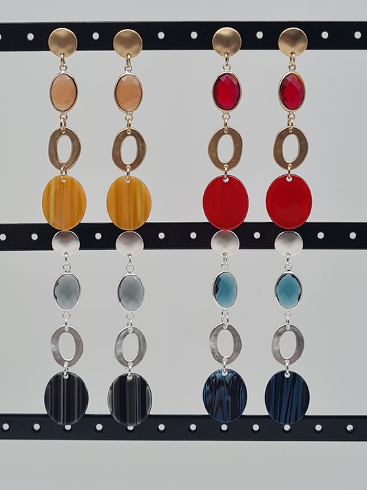 Biba Ohrringe ohrhänger Grau Blau Rot Orange Acryl Fest Festlich Matt Gold Silber Nickelfrei