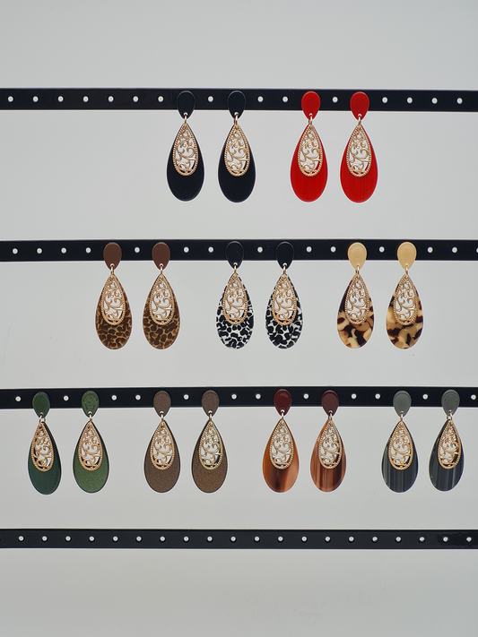 Biba Ohrringe ohrhänger Acryl mit goldfarbenes ornament in verschiedenen farben nickelfrei