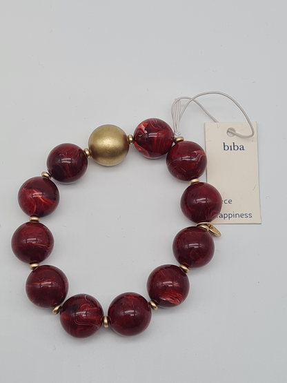 Biba Armband stretch elastische Burgund Bordeaux matt goldfarben nickelfrei