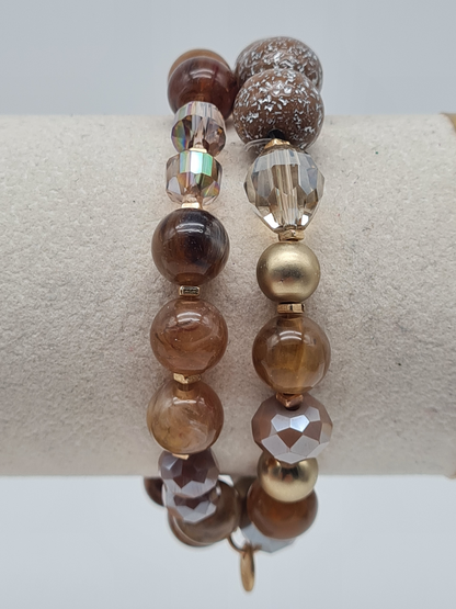 Biba Armband Doppelarmband elastisch Matt Taupe-farben organische Elementen