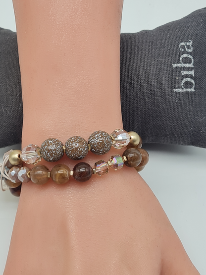 Biba Armband Doppelarmband elastisch Matt Taupe-farben organische Elementen