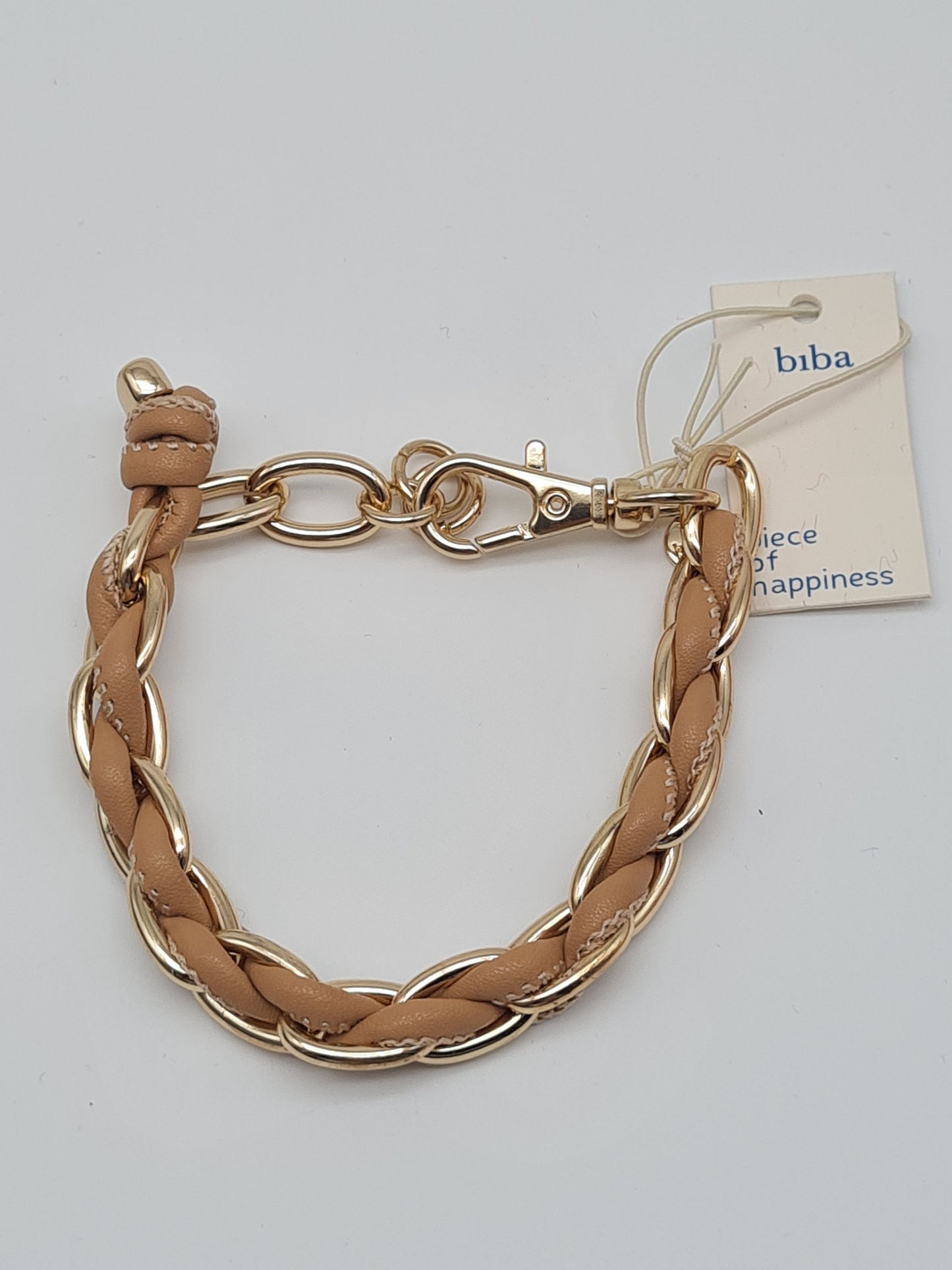 Biba Gliederarmband Goldfarben durchzogen mit Kunstleder Beige Nickelfrei