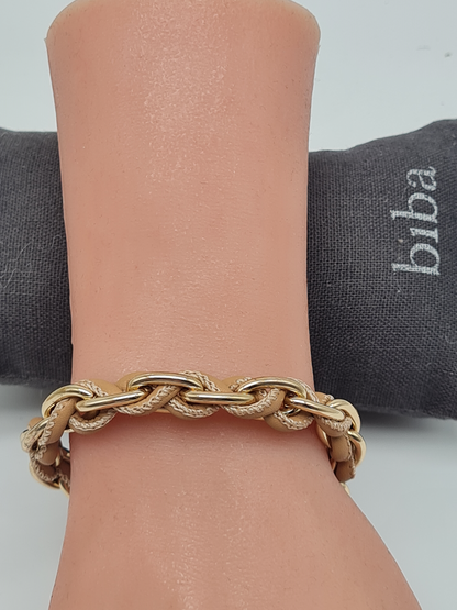Biba Gliederarmband Goldfarben durchzogen mit Kunstleder Beige Nickelfrei