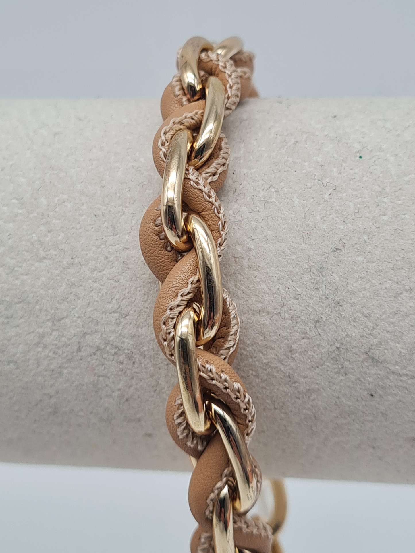 Biba Gliederarmband Goldfarben durchzogen mit Kunstleder Beige Nickelfrei