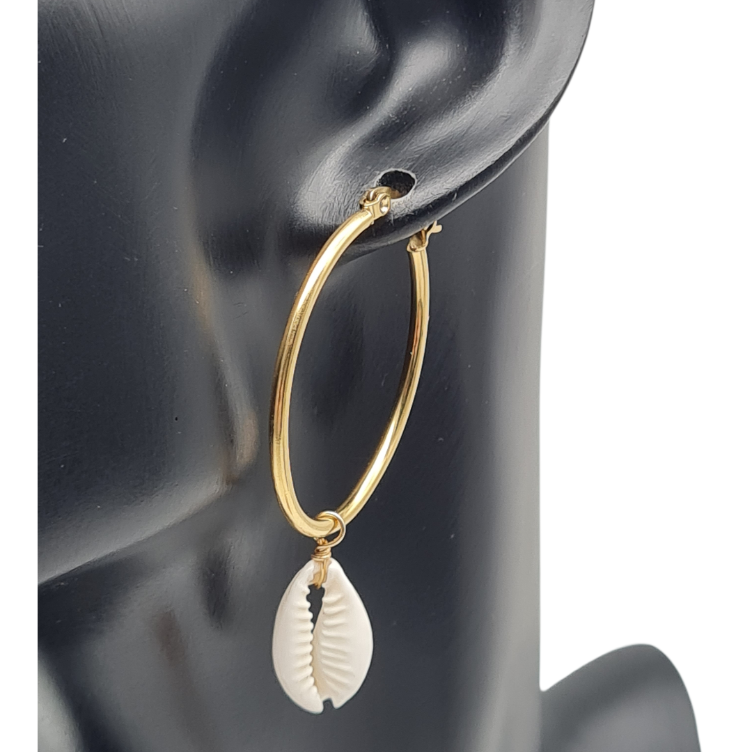 Ohrringe Creolen mit Muschel-Anhänger Nickelfrei Meer Ocean Modeschmuck Sweet7