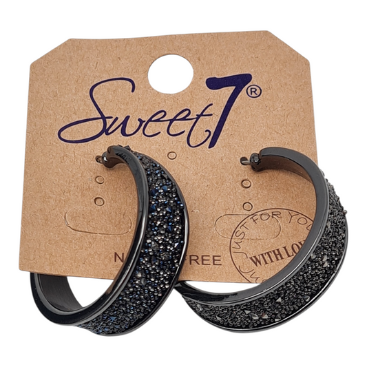 Creolen Ohrringe Schwarz mit Blauen Schimmer Nickelfrei Gun Metal Sweet7