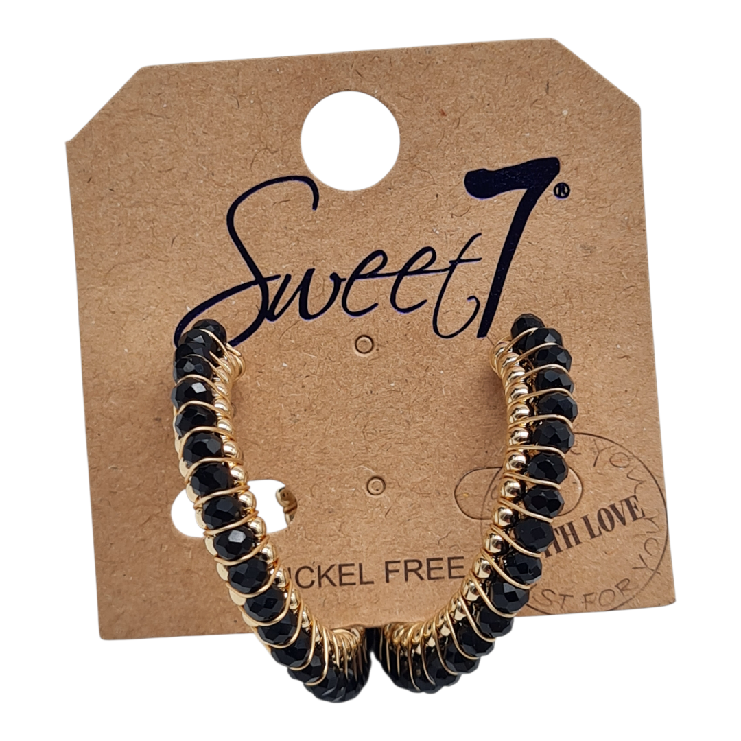 Ohrringe Creolen eingefasste Schwarze Weiße Beige Glasperlen Nickelfrei Sweet7