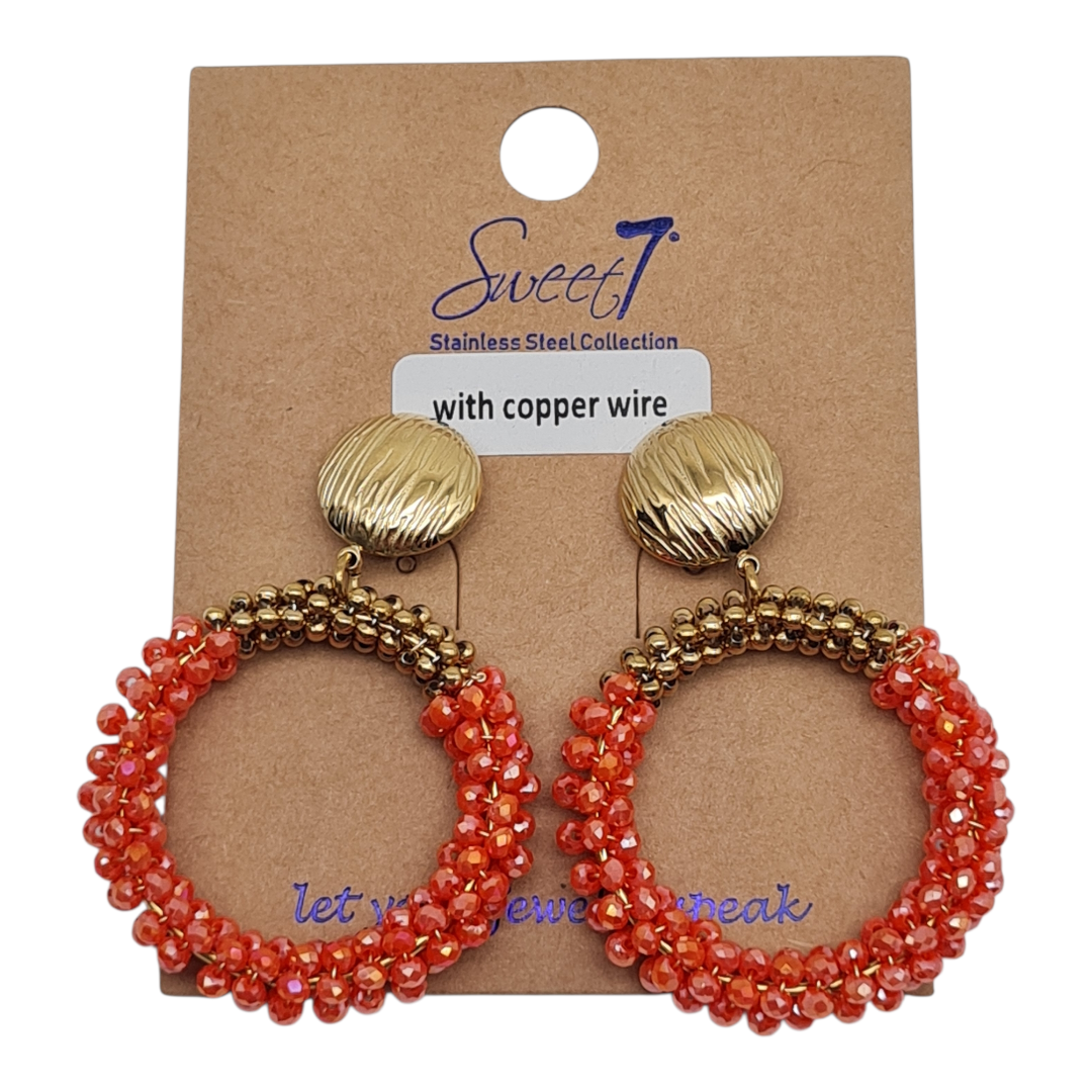 Ohrringe Ohrhänger Perlenkreise in  Gold Beige Orange Türkis Nickelfrei Sweet7