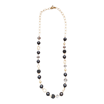 Halskette Langkette Schwarze und Matt-Goldene Elemente Nickelfrei Sweet7