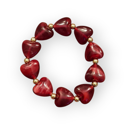 Armband elastisch Goldfarben Burgund Bordeaux Herzchen nickelfrei Trend WAUW