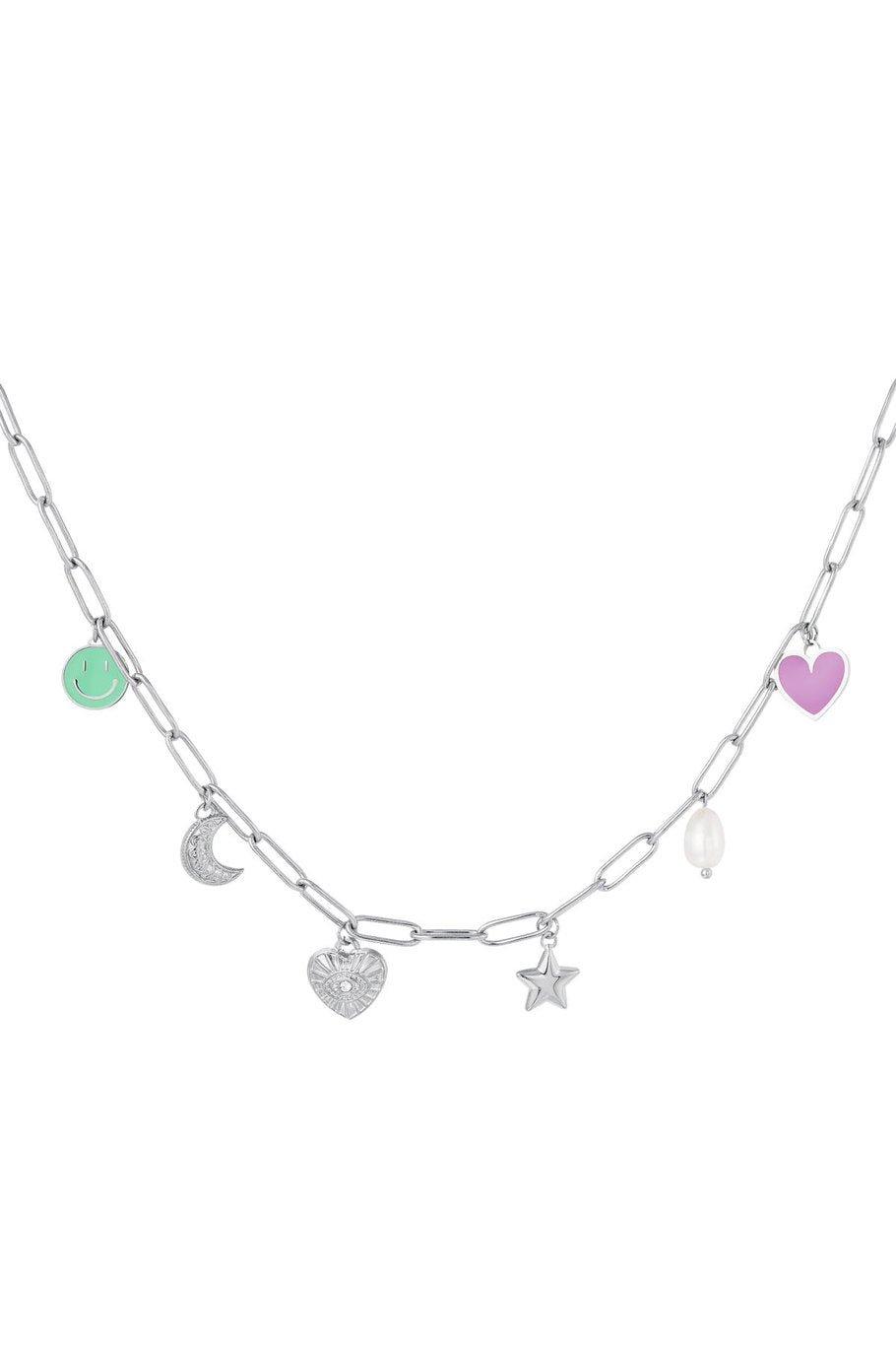 Yehwang Halskette, Verknüpfte Halskette mit sechs Charms Silber Edelstahl