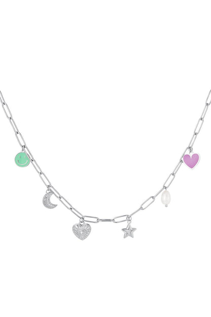 Yehwang Halskette, Verknüpfte Halskette mit sechs Charms Silber Edelstahl