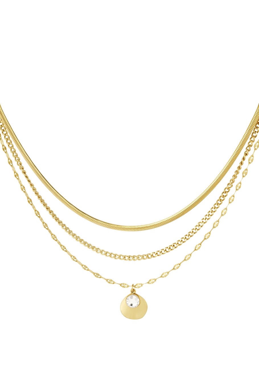 Yehwang Halskette, Dreifachkette mit Stein Goldfarben