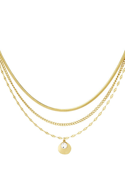 Yehwang Halskette, Dreifachkette mit Stein Goldfarben