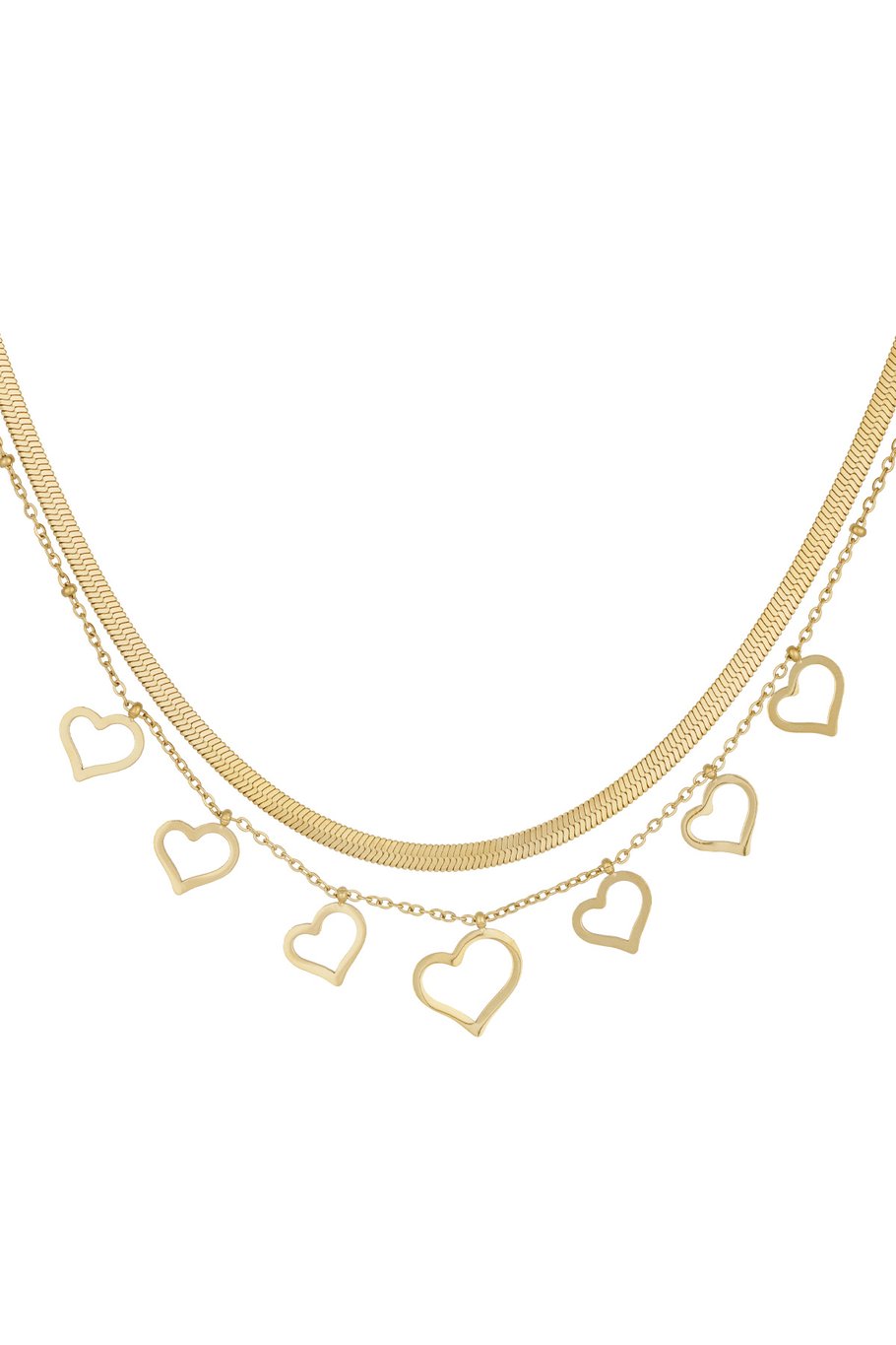 Yehwang Halskette, Zweifach Halskette mit Herzchen in Gold- und Silberfarben