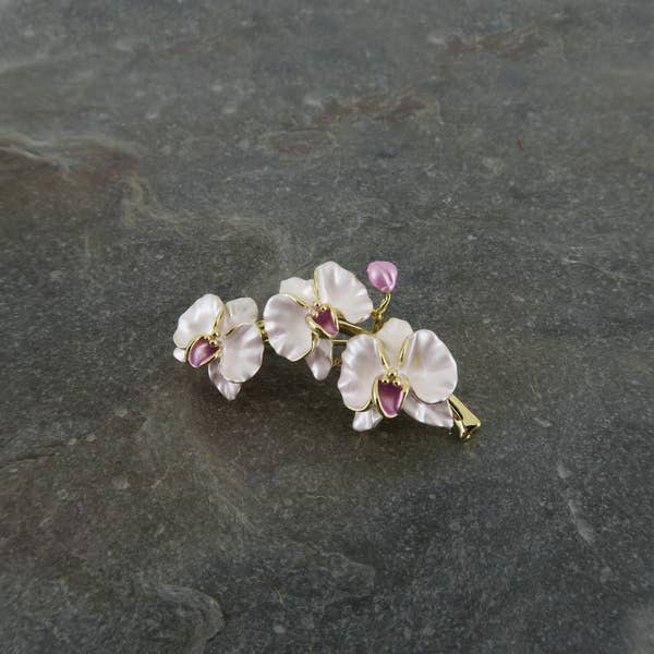 Brosche Orchideenrosa Sprayblumen-Brosche, vergoldet Phalaenopsis