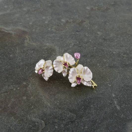 Brosche Orchideenrosa Sprayblumen-Brosche, vergoldet Phalaenopsis