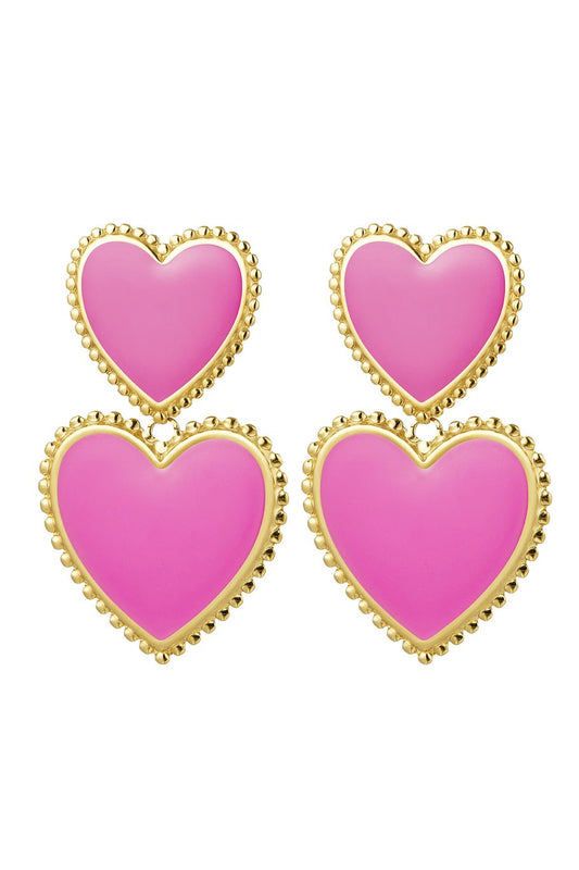 Yehwang Ohrhänger, Doppelherz Rosa Liebe nickelfrei Romantik Passion Ohrringe