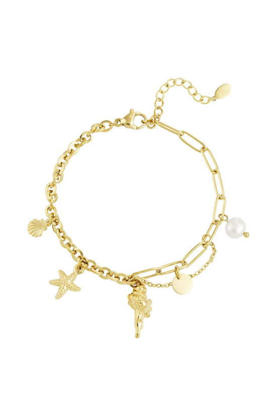 Yehwang Armband, Gliederarmbandanhänger Goldfarben mit Süßwasserperle