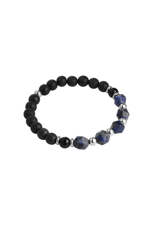 Yehwang Armband, Herrenarmband elastisch, Perlen Schwarz-Grau oder Schwarz-Braun
