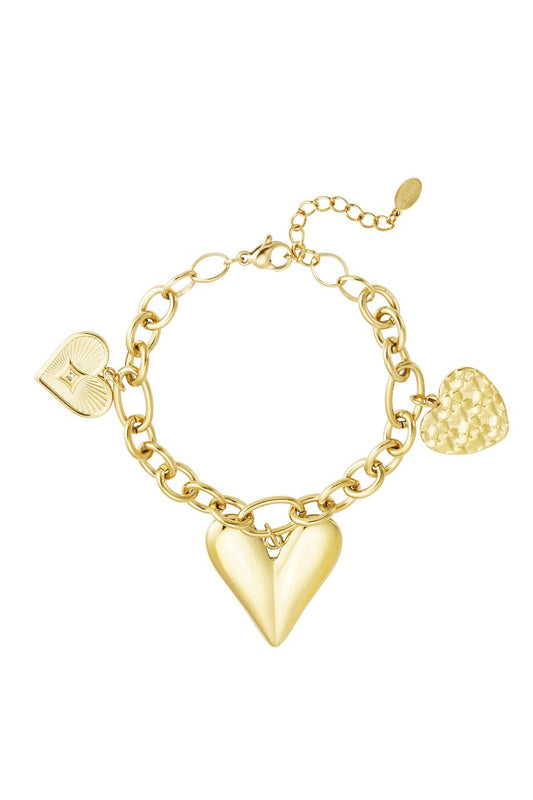 Yehwang Armband, Charm-Armband Dreifachherz in Goldfarben