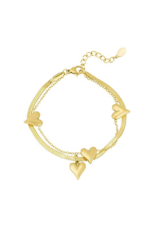 Yehwang Armband, Doppelarmband Herz an Herz Armband Goldfarben