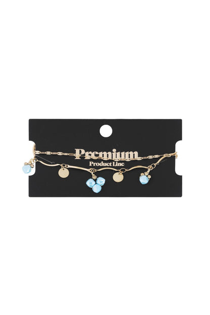 Yehwang Armband, Filigranes Doppelarmband mit Beige oder Blauen Crystal Perlen