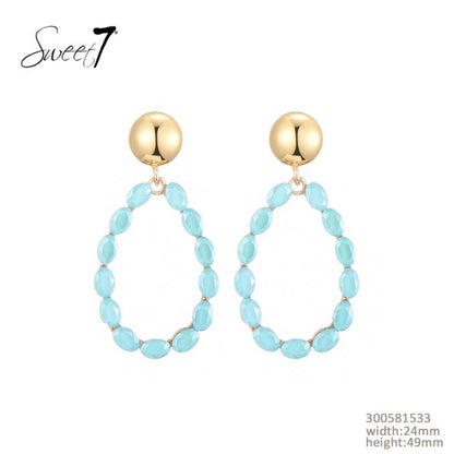 Sweet7 Ohrringe, Ohrhänger in Tropfenform mit Cat-eye Stones in Hellblau und Rosa
