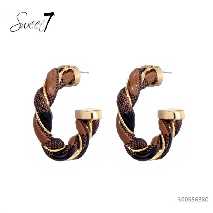 Sweet7 Ohrringe, Creolen gedrehtes Leder in Braun, Schwarz und mit Print