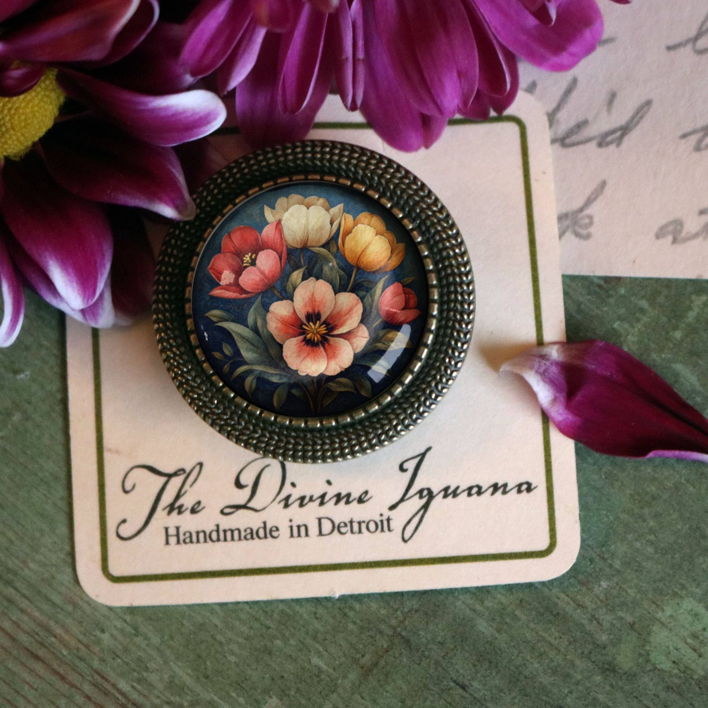 Brosche Launische Tulpenblumen Glas Cabochon Frühlingsbrosche vintage