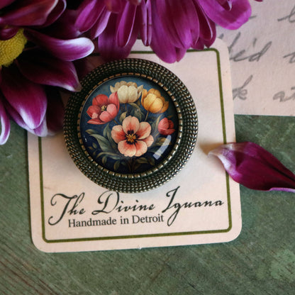Brosche Launische Tulpenblumen Glas Cabochon Frühlingsbrosche vintage