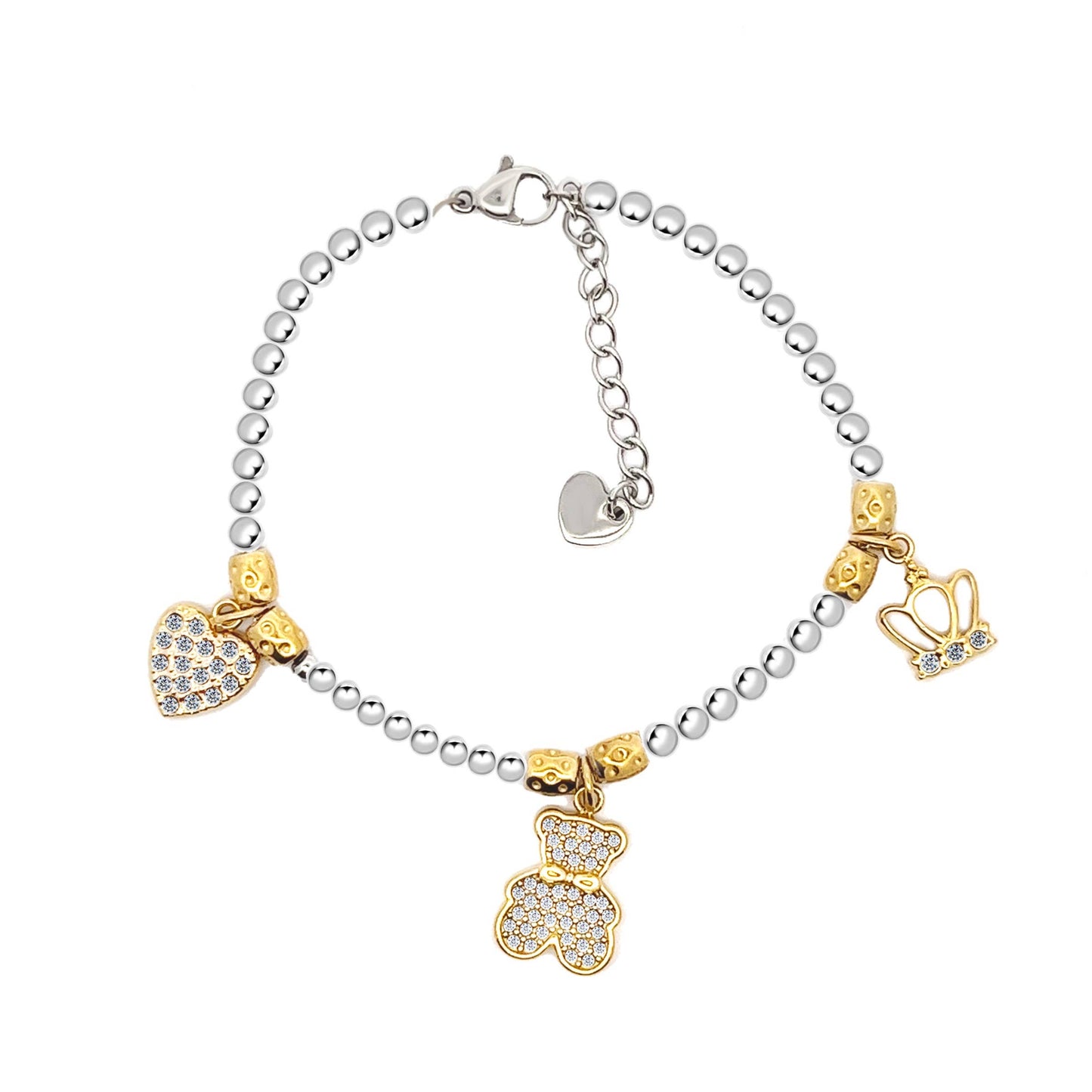 Armband Kugelarmband mit Charms Bärchen Krone Herz Nickelfrei Amorino