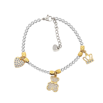 Armband Kugelarmband mit Charms Bärchen Krone Herz Nickelfrei Amorino