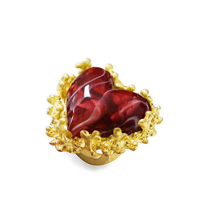 Ring elastisch Goldfarben Herz Harz Braun Rot Nickelfrei Amorino