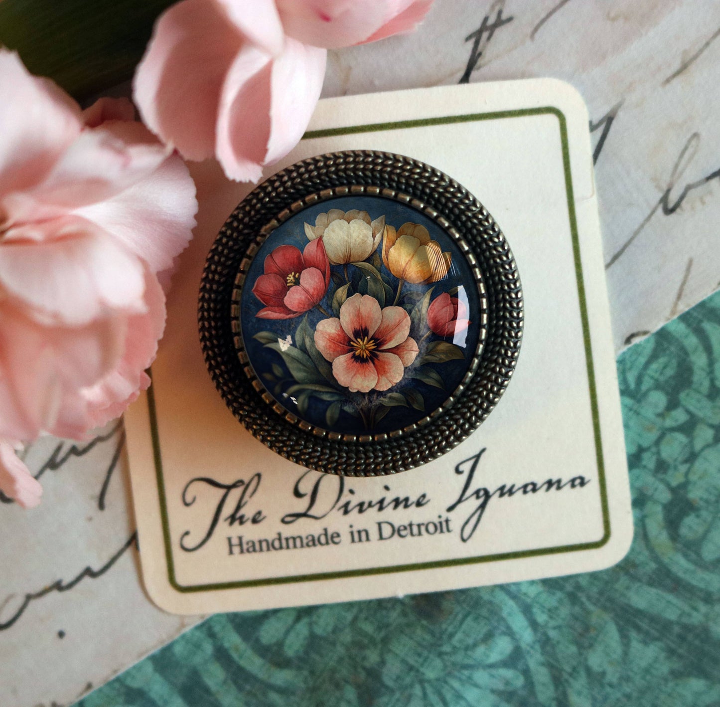 Brosche Launische Tulpenblumen Glas Cabochon Frühlingsbrosche vintage