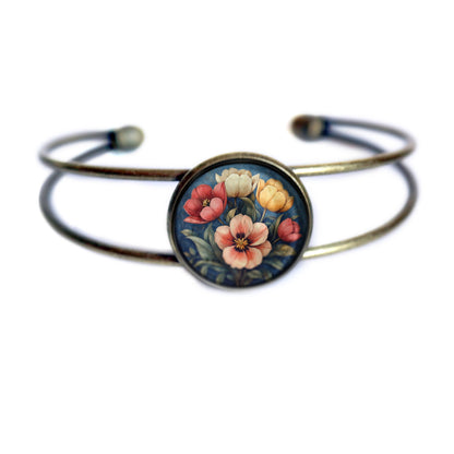 Armband Armreif Tulpen Tulpenblumen Messing Glas Frühlingsarmreif