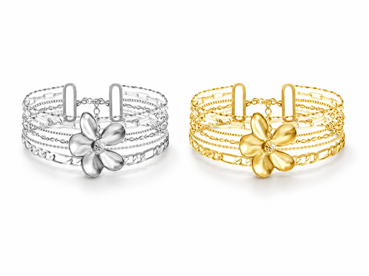 Armband Mehrfachkette Blumenmotiv Gold Silber Statement Trend Amorino