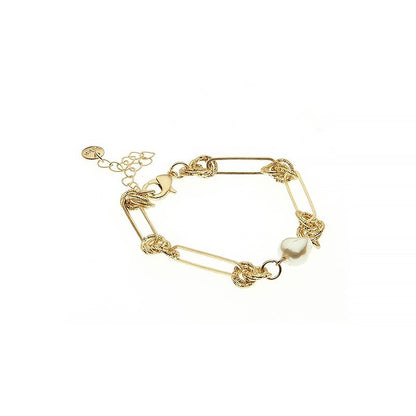 Biba Gliederarmband in Matt Goldfarben mit grau oder naturfarbene Perle