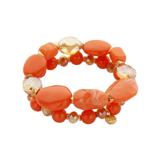 Biba Perlenarmband, Doppelkette mit verschieden Größen Orange Perlen